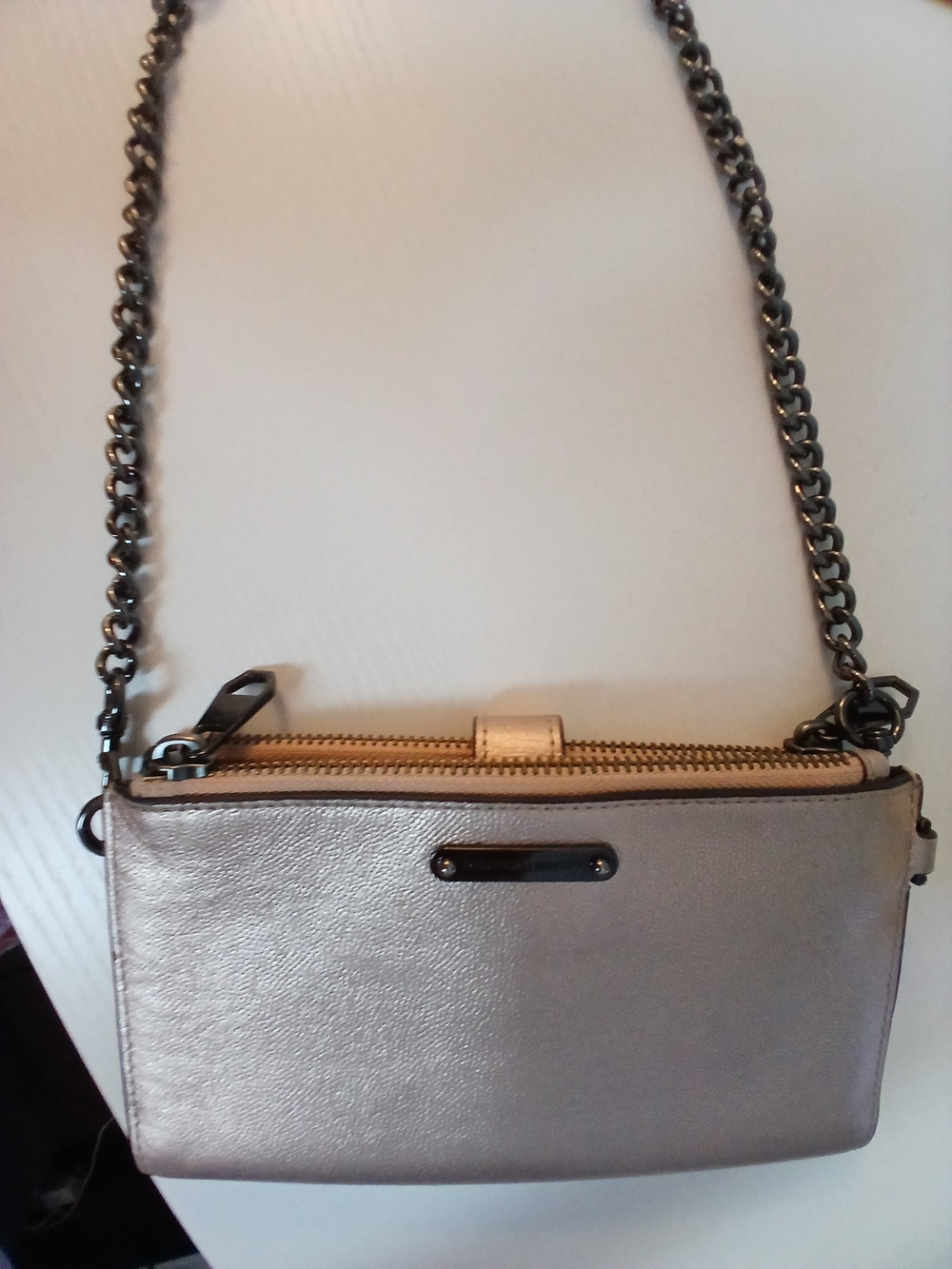 REBECCA MINKOFF Rose Gold  Metallic LEATHER Crossbody With Chain Strap